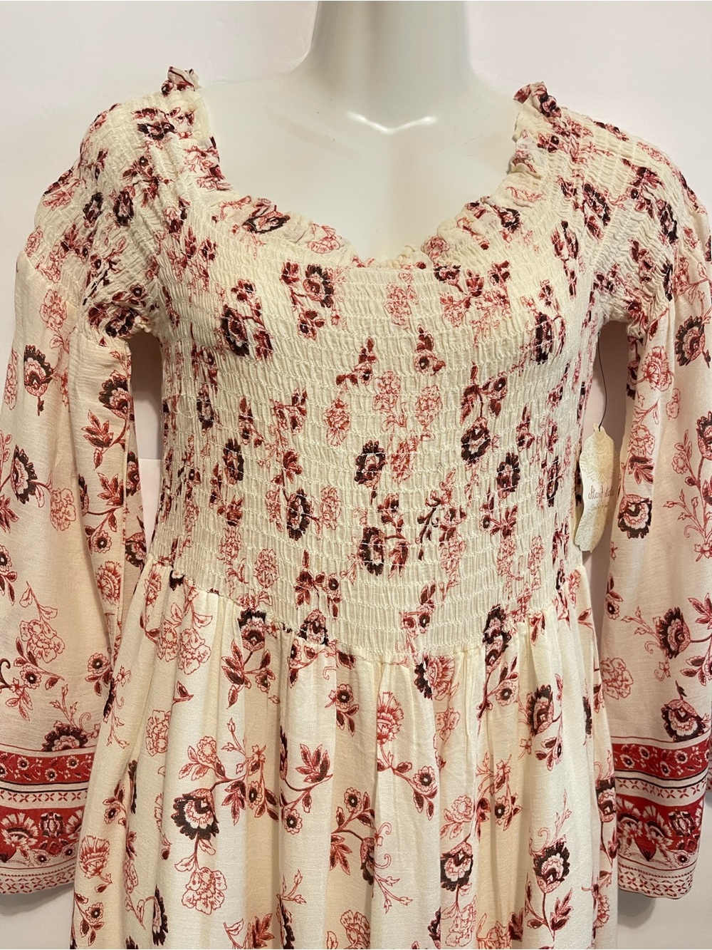 Altar'd State White Off-Shoulder Floral Maxi Dress with Pink Border - Picture 6 of 9